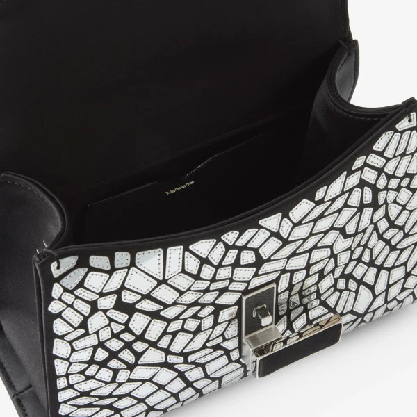 Valextra Iside Mosaic Crossbody Micro Bag in Black and Silver | Shoulder & Crossbody Bags | Coveti