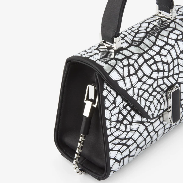 Valextra Iside Mosaic Crossbody Micro Bag in Black and Silver | Shoulder & Crossbody Bags | Coveti