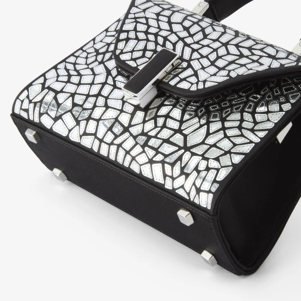 Valextra Iside Mosaic Crossbody Micro Bag in Black and Silver | Shoulder & Crossbody Bags | Coveti