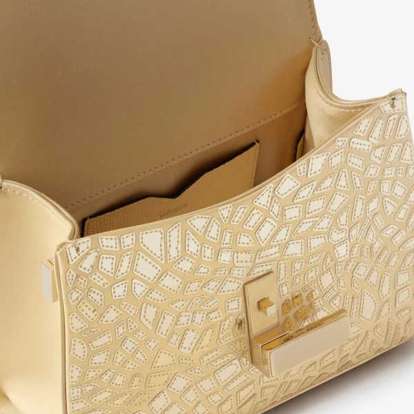 Valextra Iside Mosaic Crossbody Micro Bag in Cream Yellow and Gold | Shoulder & Crossbody Bags | Coveti