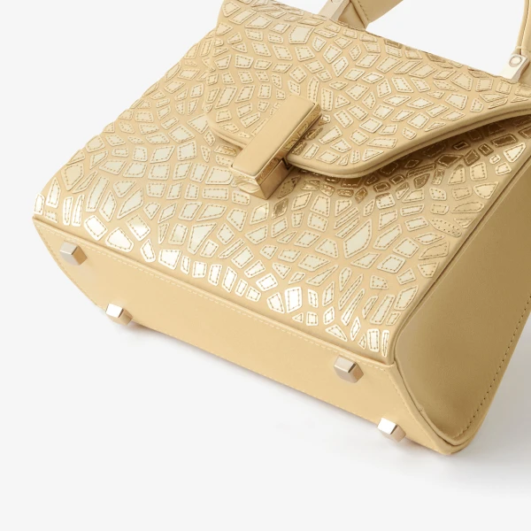 Valextra Iside Mosaic Crossbody Micro Bag in Cream Yellow and Gold | Shoulder & Crossbody Bags | Coveti