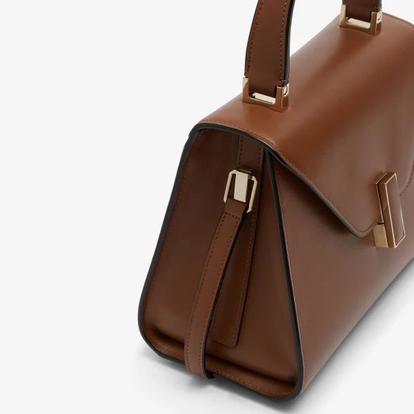 Valextra Iside Palmellato Top Handle Mini Bag in Chocolate Brown | Mini Bags | Coveti