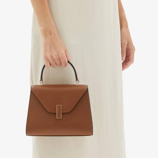 Valextra Iside Palmellato Top Handle Mini Bag in Chocolate Brown | Mini Bags | Coveti