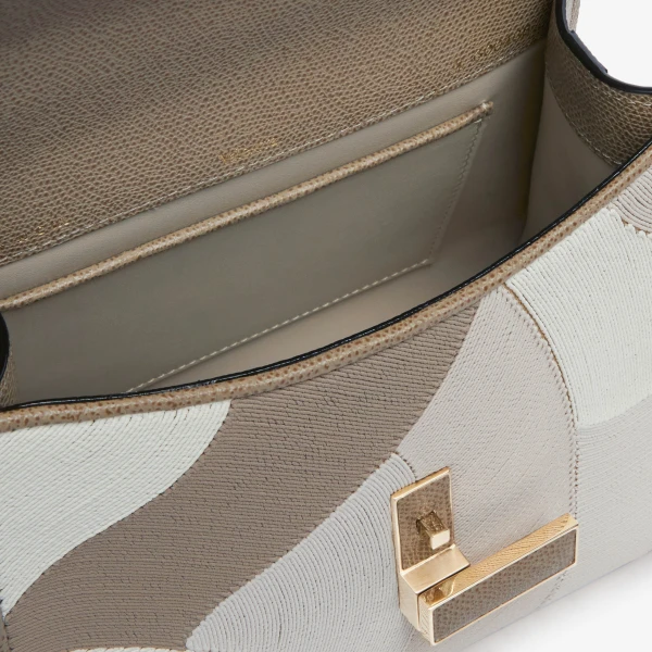 Valextra Iside Patchwork Top Handle Mini Bag in Oyster Brown and Beige Colour Mix | Mini Bags | Coveti