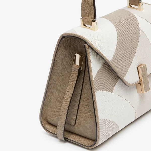Valextra Iside Patchwork Top Handle Mini Bag in Oyster Brown and Beige Colour Mix | Mini Bags | Coveti
