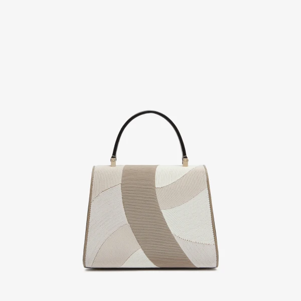 Valextra Iside Patchwork Top Handle Mini Bag in Oyster Brown and Beige Colour Mix | Mini Bags | Coveti