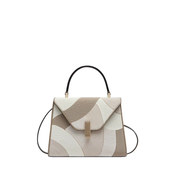 Valextra Iside Patchwork Top Handle Mini Bag in Oyster Brown and Beige Colour Mix | Mini Bags | Coveti
