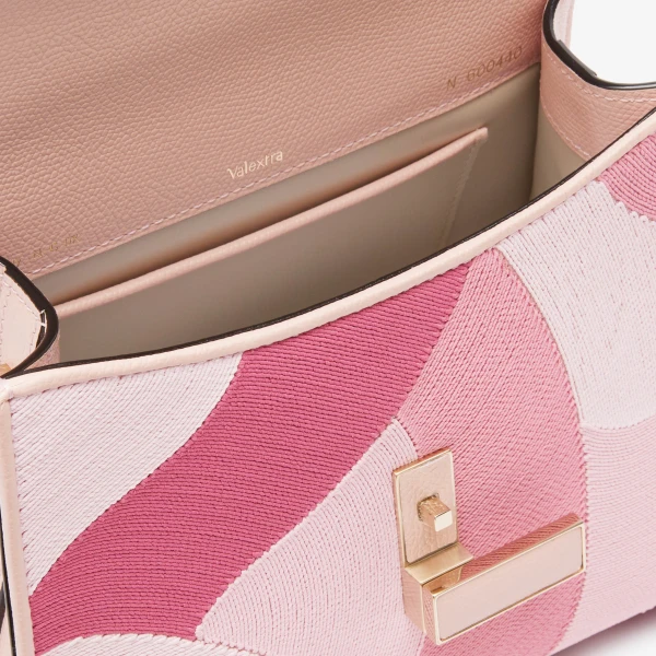 Valextra Iside Patchwork Top Handle Mini Bag in Peony Pink and Pink Colour Mix | Mini Bags | Coveti