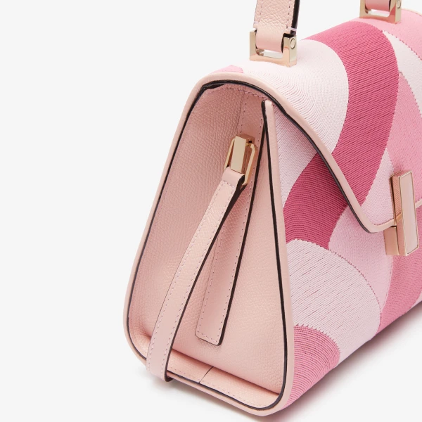 Valextra Iside Patchwork Top Handle Mini Bag in Peony Pink and Pink Colour Mix | Mini Bags | Coveti