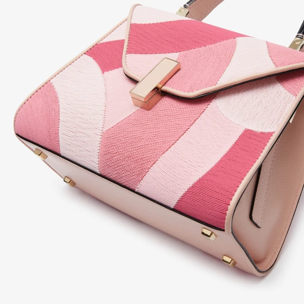 Valextra Iside Patchwork Top Handle Mini Bag in Peony Pink and Pink Colour Mix | Mini Bags | Coveti