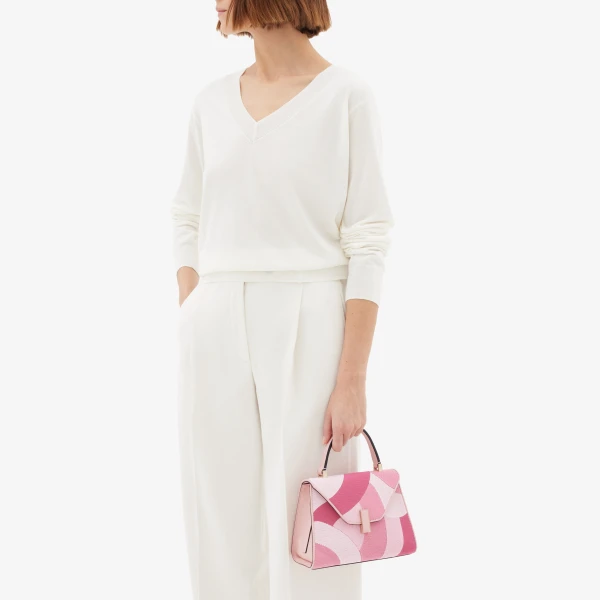 Valextra Iside Patchwork Top Handle Mini Bag in Peony Pink and Pink Colour Mix | Mini Bags | Coveti