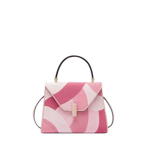 Valextra Iside Patchwork Top Handle Mini Bag in Peony Pink and Pink Colour Mix | Mini Bags | Coveti