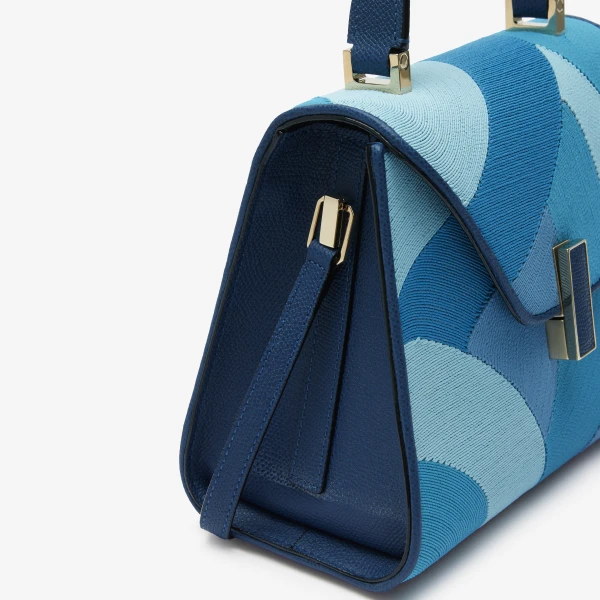 Valextra Iside Patchwork Top Handle Mini Bag in Sapphire Blue and Blue Colour Mix | Mini Bags | Coveti