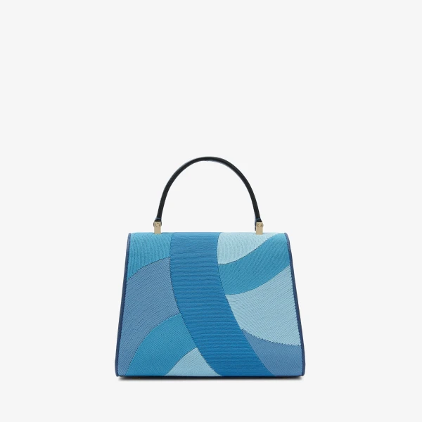 Valextra Iside Patchwork Top Handle Mini Bag in Sapphire Blue and Blue Colour Mix | Mini Bags | Coveti