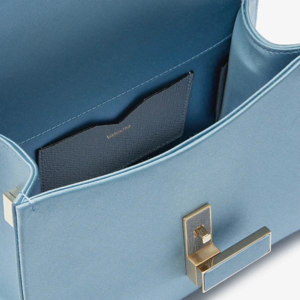 Valextra Iside Satin Top Handle Micro Bag in Niagara Blue | Mini Bags | Coveti