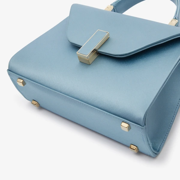 Valextra Iside Satin Top Handle Micro Bag in Niagara Blue | Mini Bags | Coveti