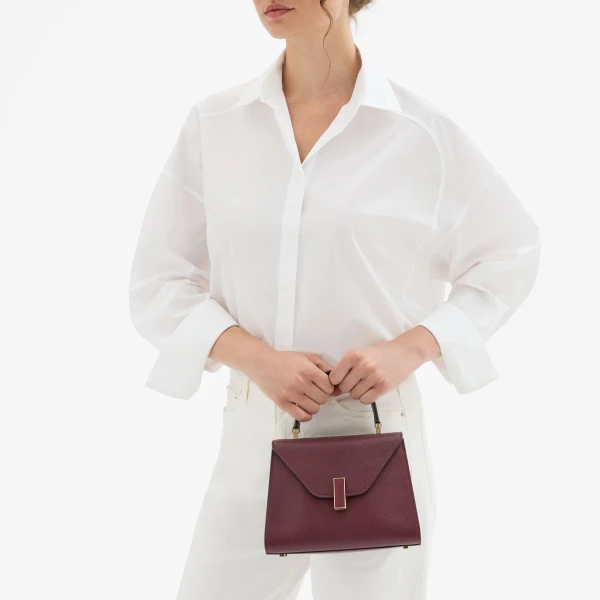 Valextra Iside Top Handle Mini Bag in Claret Red | Mini Bags | Coveti