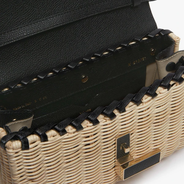 Valextra Iside Wicker Clutch in Beige and Black | Clutch Bags | Coveti