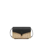 Valextra Iside Wicker Clutch in Beige and Black | Clutch Bags | Coveti