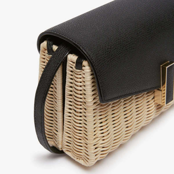 Valextra Iside Wicker Clutch in Beige and Black | Clutch Bags | Coveti