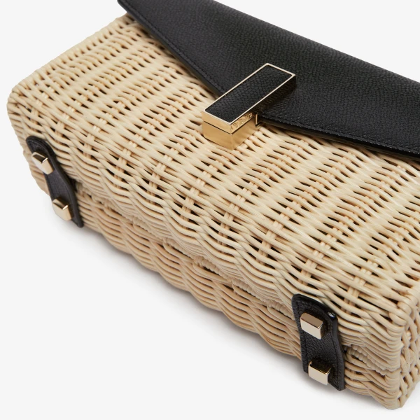 Valextra Iside Wicker Clutch in Beige and Black | Clutch Bags | Coveti