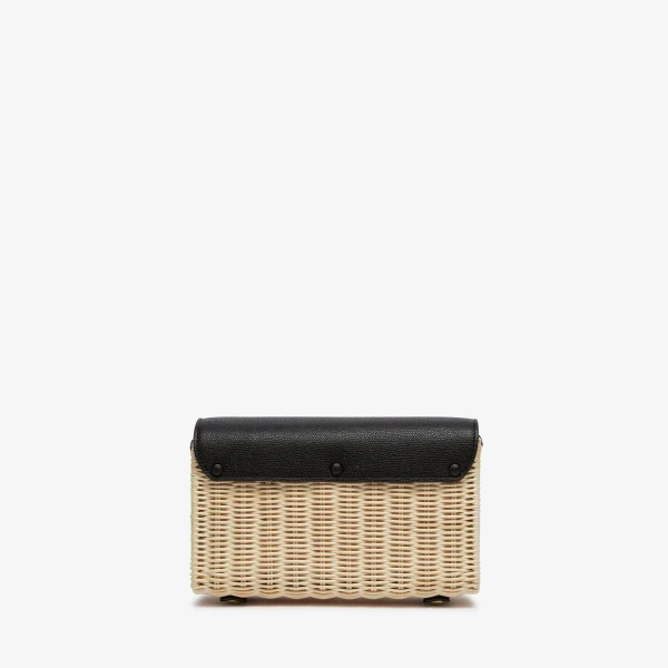 Valextra Iside Wicker Clutch in Beige and Black | Clutch Bags | Coveti