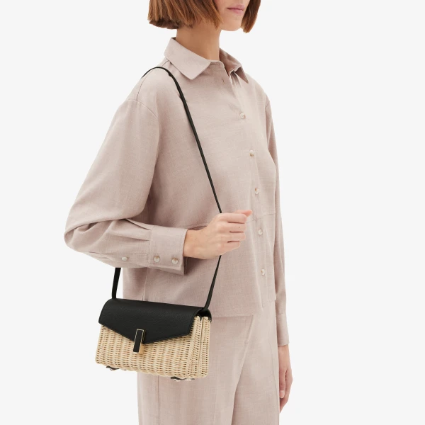 Valextra Iside Wicker Clutch in Beige and Black | Clutch Bags | Coveti