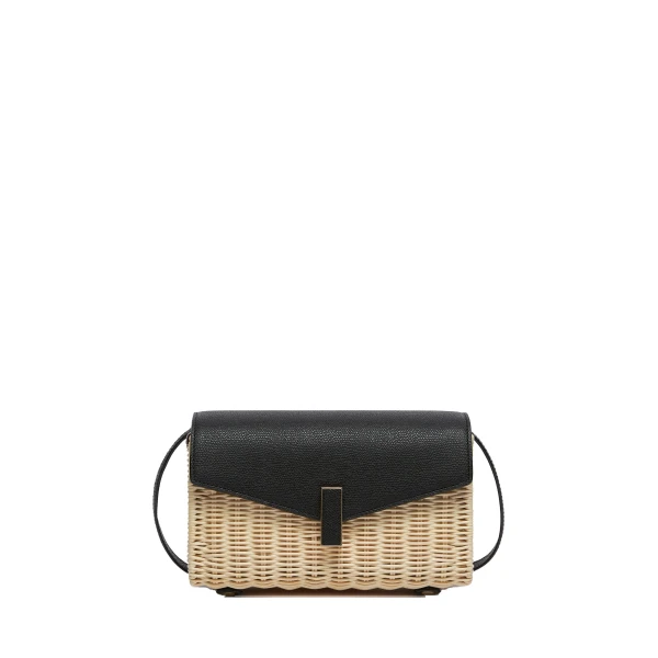 Valextra Iside Wicker Clutch in Beige and Black | Clutch Bags | Coveti