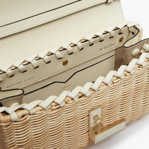 Valextra Iside Wicker Clutch in Beige and Pergamena White | Clutch Bags | Coveti