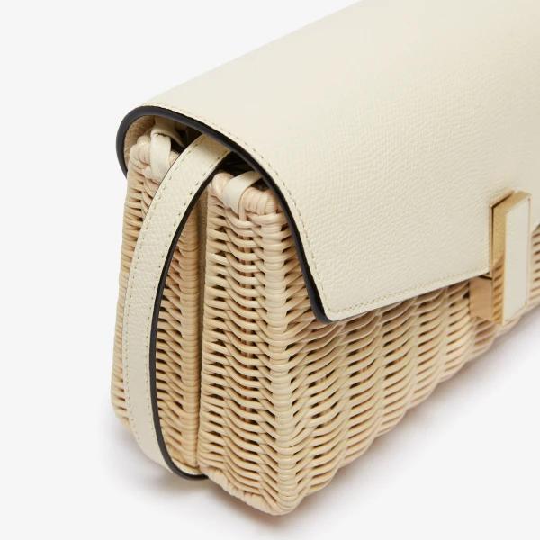 Valextra Iside Wicker Clutch in Beige and Pergamena White | Clutch Bags | Coveti