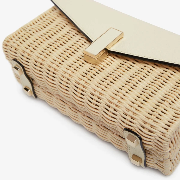 Valextra Iside Wicker Clutch in Beige and Pergamena White | Clutch Bags | Coveti