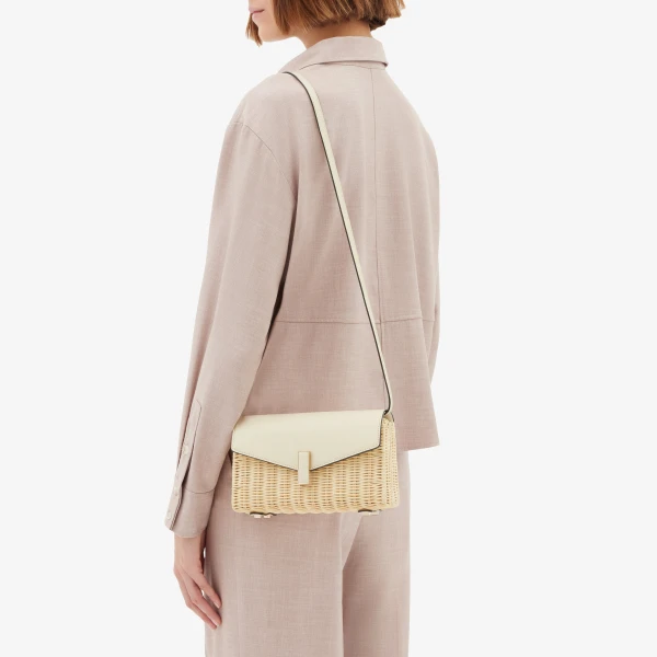 Valextra Iside Wicker Clutch in Beige and Pergamena White | Clutch Bags | Coveti