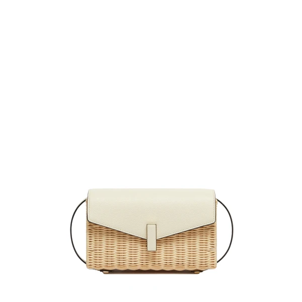 Valextra Iside Wicker Clutch in Beige and Pergamena White | Clutch Bags | Coveti