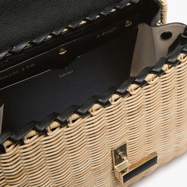 Valextra Iside Wicker Top Handle Medium Bag in Beige and Black | Totes & Top-Handle Bags | Coveti