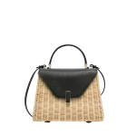 Valextra Iside Wicker Top Handle Medium Bag in Beige and Black | Totes & Top-Handle Bags | Coveti