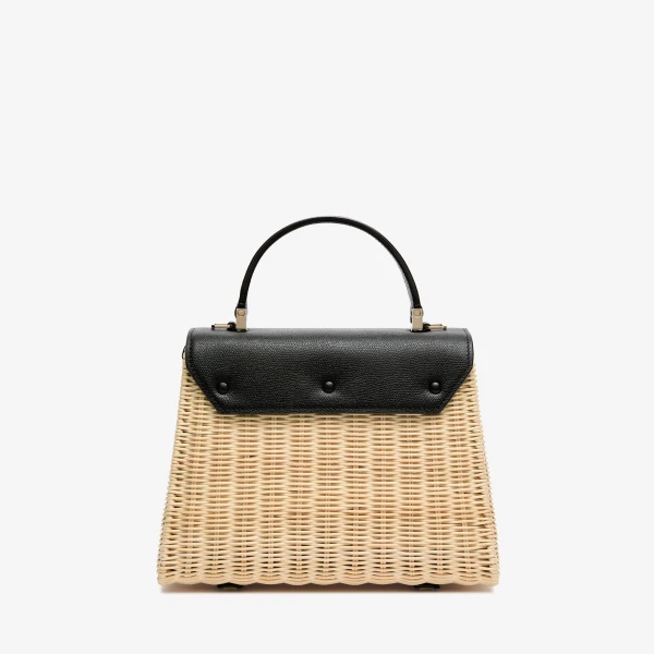 Valextra Iside Wicker Top Handle Medium Bag in Beige and Black | Totes & Top-Handle Bags | Coveti