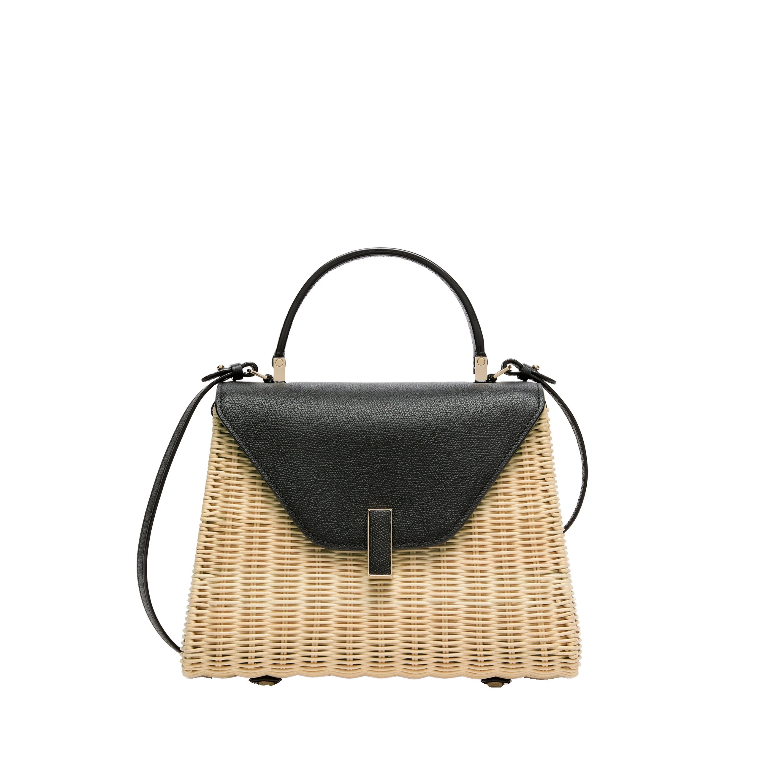 Valextra Iside Wicker Top Handle Medium Bag in Beige and Black Valextra Iside Wicker Top Handle Medium Bag in Beige and Black | Totes & Top-Handle Bags | Coveti