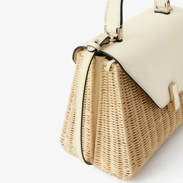 Valextra Iside Wicker Top Handle Medium Bag in Beige and Pergamena White | Totes & Top-Handle Bags | Coveti