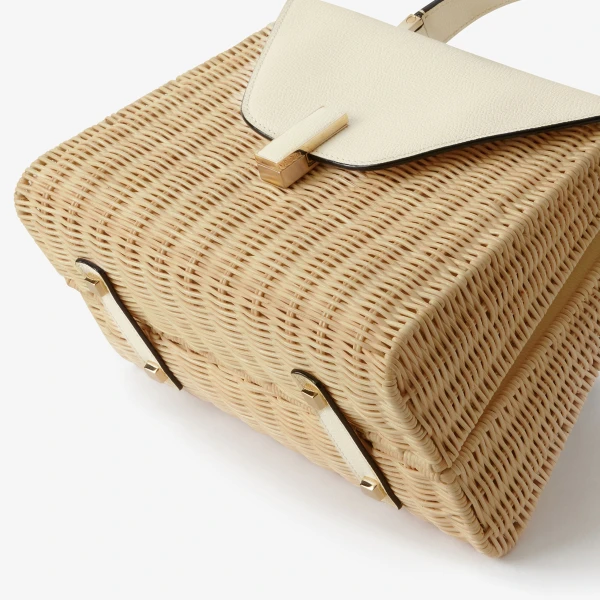 Valextra Iside Wicker Top Handle Medium Bag in Beige and Pergamena White | Totes & Top-Handle Bags | Coveti