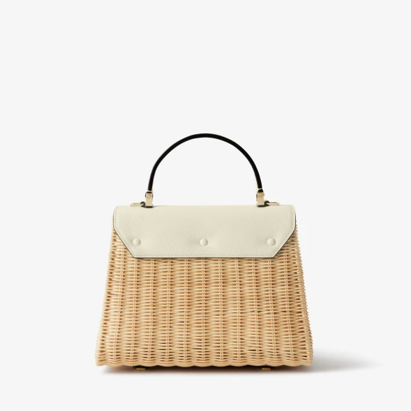 Valextra Iside Wicker Top Handle Medium Bag in Beige and Pergamena White | Totes & Top-Handle Bags | Coveti