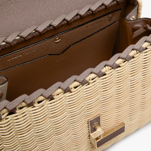 Valextra Iside Wicker Top Handle Medium Bag in Beige and Sahara | Totes & Top-Handle Bags | Coveti
