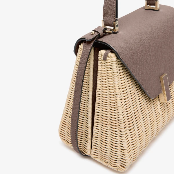 Valextra Iside Wicker Top Handle Medium Bag in Beige and Sahara | Totes & Top-Handle Bags | Coveti