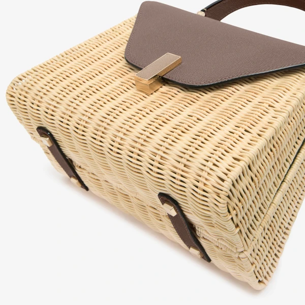 Valextra Iside Wicker Top Handle Medium Bag in Beige and Sahara | Totes & Top-Handle Bags | Coveti