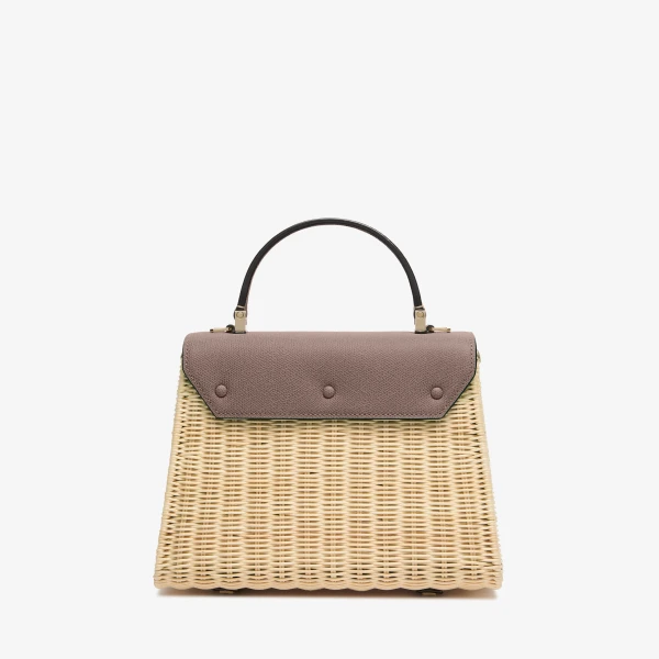 Valextra Iside Wicker Top Handle Medium Bag in Beige and Sahara | Totes & Top-Handle Bags | Coveti