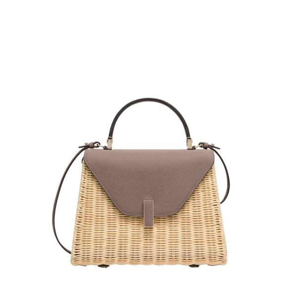 Iside Wicker Top Handle Medium Bag in Beige and Sahara