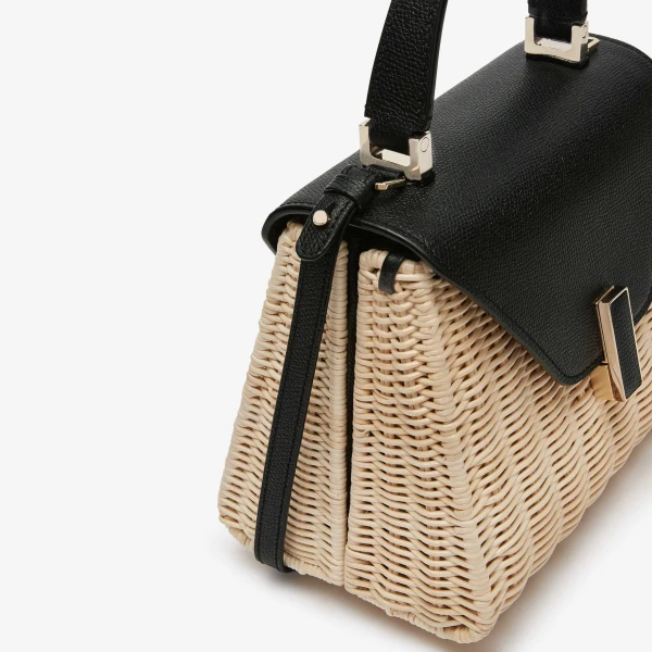 Valextra Iside Wicker Top Handle Mini Bag in Beige and Black | Mini Bags | Coveti