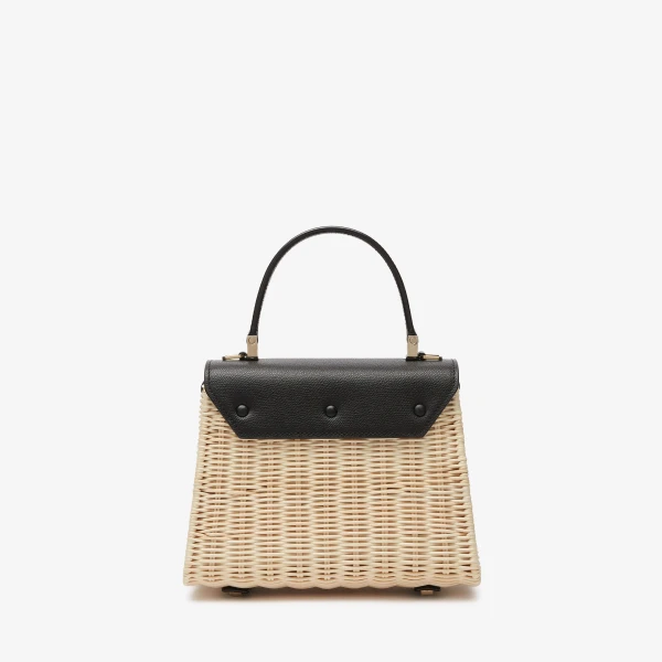 Valextra Iside Wicker Top Handle Mini Bag in Beige and Black | Mini Bags | Coveti