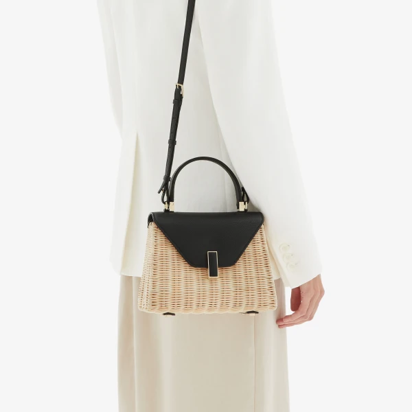 Valextra Iside Wicker Top Handle Mini Bag in Beige and Black | Mini Bags | Coveti