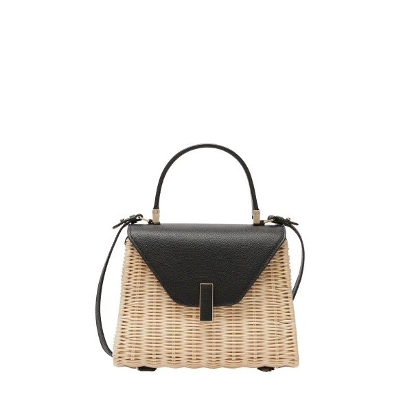 Iside Wicker Top Handle Mini Bag in Beige and Black