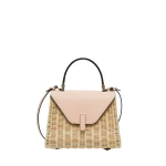 Valextra Iside Wicker Top Handle Mini Bag in Beige and Bonne Mine Pink | Mini Bags | Coveti